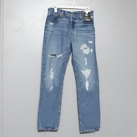 Levi’s 501 nwt straight leg distressed button fly high rise jeans - Picture 1 of 12